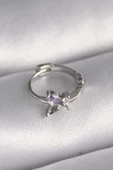 316L Çelik Gümüş Renk Zirkon Taşlı Kelebek Model Tragus Piercing - 1