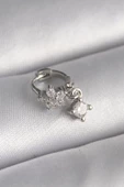316L Çelik Gümüş Renk Zirkon Taşlı Çiçek Model Sallantı Detay Tragus Piercing - 1