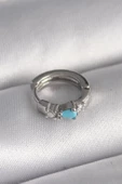 316L Çelik Gümüş Renk Zirkon Taşlı Mavi Boncuk Detay Tragus Piercing - 1