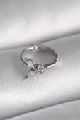 316L Çelik Gümüş Renk Zirkon Taşlı Kelebek Model Tragus Piercing - 1