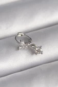 316L Çelik Gümüş Renk Zirkon Taşlı Kelebek Model Sallantı Detay Tragus Piercing - 1