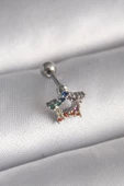 316L Çelik Gümüş Renk Renkli Zirkon Taşlı Yıldız Model Tragus Piercing - 1