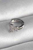 316L Çelik Gümüş Renk Zirkon Taşlı Kurdele Model Tragus Piercing - 1