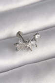 316L Çelik Gümüş Renk Zirkon Taşlı Yıldız Model Tragus Piercing - 1