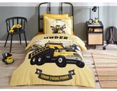 Özdilek Ranforce Lastikli Çarşaflı Tek Kişilik Çocuk Nevresim Takımı-Construction Sarı - 1
