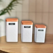Bambu Kapak Görünümlü Baklava Desenli Metal 3 Boy Kavanoz Seti (YENİ DESEN) - 4