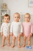3'lü Natural Bebek Kalpli Badi Zıbın - Beyaz Pembe - 3
