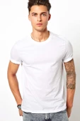 Baskısız Düz Sade Beyaz Erkek Örme Tshirt - 1