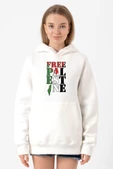 Free Palestine Beyaz Kadın 3ip Kapşonlu Sweatshirt thumbnail 1