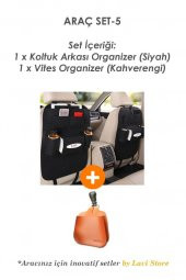 Araba Koltuk Arkası Eşya Düzenleyici + Oto Vites Organizer Çanta Telefon Tutucu Araç Set-5 - 2