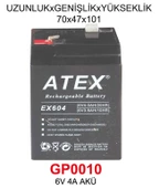 6V 4A AKÜ - UZUNLUK x GENİŞLİK x YÜKSEKLİK 70 x 47 x 101 - 1