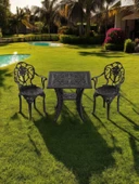 Ferforje görünümlü Plastik Kare Isparta Masa Sandalye Takımı 1 Masa 2 Sandalye Balkon, Bahçe Mobilyası - 11