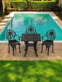 Ferforje görünümlü Plastik Kare Isparta Masa Sandalye Takımı  1 Masa 3 Sandalye Balkon, Bahçe Mobilyası - 1