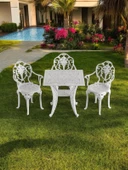 Ferforje görünümlü Plastik Kare Isparta Masa Sandalye Takımı 1 Masa 3 Sandalye Balkon, Bahçe Mobilyası - 2