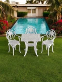 Ferforje görünümlü Plastik Kare Isparta Masa Sandalye Takımı  1 Masa 3 Sandalye Balkon, Bahçe Mobilyası - 12