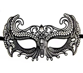 Siyah Lazer Kesim Kristal Taşlı Metal Venedik Maskesi thumbnail 4