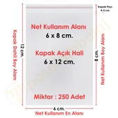 6x8+4 cm.(6x12) 250 Adet Şeffaf Bantlı Yapışkanlı OPP Poşet - 1