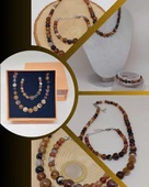 Galaksi Serisi Kahverengi Akik Taşı Kolye & Bileklik Seti thumbnail 1