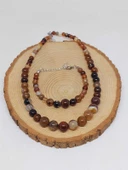 Galaksi Serisi Kahverengi Akik Taşı Kolye & Bileklik Seti thumbnail 7