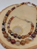 Galaksi Serisi Kahverengi Akik Taşı Kolye & Bileklik Seti thumbnail 4