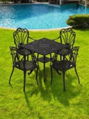 Ferforje görünümlü Plastik Kare İstanbul Masa Sandalye Takımı 1 Masa 4 Sandalye Balkon, Bahçe Mobilyası - 1