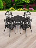 Ferforje görünümlü Plastik Kare İstanbul Masa Sandalye Takımı 1 Masa 4 Sandalye Balkon, Bahçe Mobilyası - 7