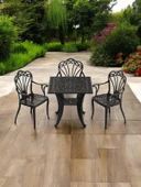 Ferforje görünümlü Plastik Kare İstanbul Masa Sandalye Takımı 1 Masa 3 Sandalye Balkon, Bahçe Mobilyası - 7