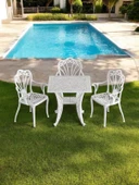 Ferforje görünümlü Plastik Kare İstanbul Masa Sandalye Takımı 1 Masa 3 Sandalye Balkon, Bahçe Mobilyası - 2