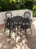 Ferforje görünümlü Plastik Kare İstanbul Masa Sandalye Takımı 1 Masa 4 Sandalye Balkon, Bahçe Mobilyası - 9