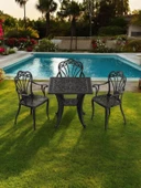 Ferforje görünümlü Plastik Kare İstanbul Masa Sandalye Takımı 1 Masa 3 Sandalye Balkon, Bahçe Mobilyası - 9