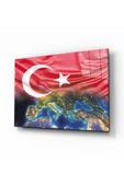 Türk Bayrağı Ve Dünya Dekoratif ve Modern Cam Tablo 4mm Dayanıklı Temperli - 1