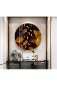 Gold Tema Yuvarlak Dekoratif ve Modern Cam Tablo - 1