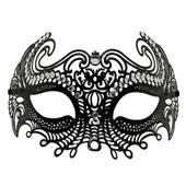 Siyah Lazer Kesim Kristal Taşlı Metal Venedik Maskesi thumbnail 1