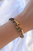 Renkli Zirkon Taşlı Kemer Tasarımlı  Gold Renk Kadın Kelepçe Bileklik - CA-BB6378-ST thumbnail 2