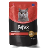 Reflex Plus Jöle İçinde Et Parçacıklı Biftekli Kısırlaştırılmış Yetişkin Kedi Maması 85 Gr - 1