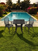 Ferforje görünümlü Plastik Kare Hitit Masa Sandalye Takımı 1 Masa 2 Sandalye Balkon, Bahçe Mobilyası - 1