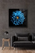 Mavi Lotus Dekoratif ve Modern Cam Tablo Duvar Dekarasyonu - 1