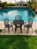 Ferforje görünümlü Plastik Kare Hitit Masa Sandalye Takımı 1 Masa 3 Sandalye Balkon, Bahçe Mobilyası - 1