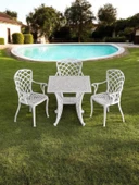 Ferforje görünümlü Plastik Kare Hitit Masa Sandalye Takımı 1 Masa 3 Sandalye Balkon, Bahçe Mobilyası - 2