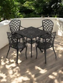 Ferforje görünümlü Plastik Kare Hitit Masa Sandalye Takımı  1 Masa 4 Sandalye Balkon, Bahçe Mobilyası - 9