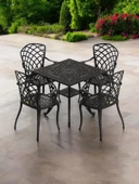 Ferforje görünümlü Plastik Kare Hitit Masa Sandalye Takımı  1 Masa 4 Sandalye Balkon, Bahçe Mobilyası - 7