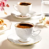 Nehir Nazenin Beyaz Altın Yaldızlı 12 Parça 6 Kişilik Kahve Fincan Takımı - 4