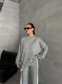 Gri Helga Pantolonu Şeritli Triko Takım - 7