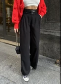 Siyah Grace Kemerli Geniş Paça Pantolon - 2