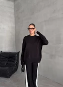 Siyah Helga Pantolonu Şeritli Triko Takım - 4