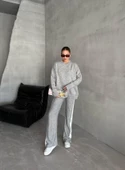 Gri Helga Pantolonu Şeritli Triko Takım - 6