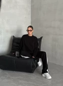 Siyah Helga Pantolonu Şeritli Triko Takım - 6