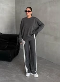 Antrasit Helga Pantolonu Şeritli Triko Takım - 1