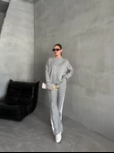 Gri Helga Pantolonu Şeritli Triko Takım - 4