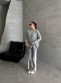 Gri Helga Pantolonu Şeritli Triko Takım - 2